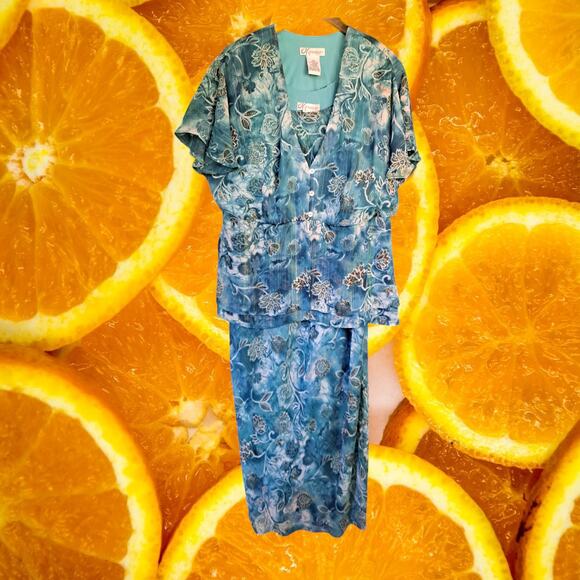 DressBarn 2 Piece Sleeveless‎ Dress with Sheer Top Teal and Brown Suit Size 16W - Picture 8 of 13